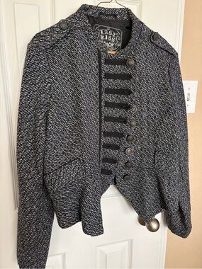 Last Kiss Navy and White Tweed Military-Style Blazer